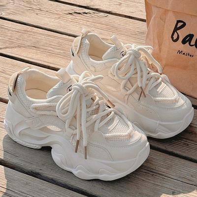 Dad Shoes Women's Spring and Summer New Popular Mesh Shoes Women's Breathable Mesh Shoes Thick-soled White Shoes Sneakers