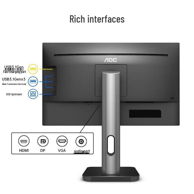 AOC 23.8-inch IPS FHD Monitor with Ergonomic Stand CN Plug (adapter Included)