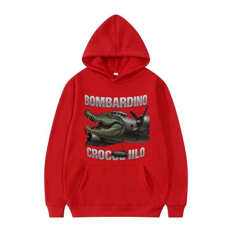 Bombardino Crogodilo Funny Plane Bomber Meme Hoodie Italian Brainrot Tralalero Tralala Humor Sweatshirt Men Women Loose Pullover
