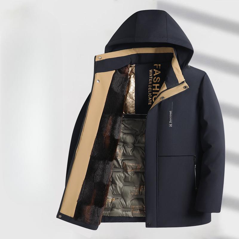 Autumn and Winter Hooded Can Be Removed Middle-aged Men's Business Thickened and Velvet Warm Cotton-padded Clothes