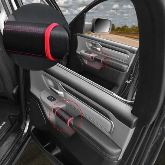 For Dodge RAM 1500 19-25 Black+Red Inner Door Handle Protective Leather Case 4P