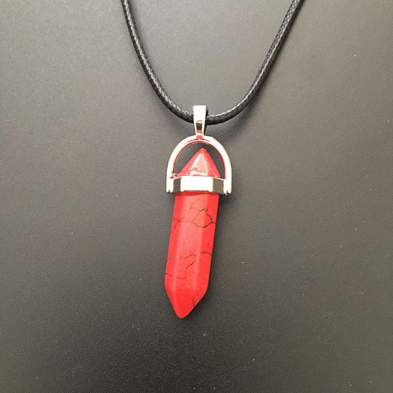 European & American Natural Stone Hexagonal Column Necklace with Teardrop Crystal Hexagonal Prism Pendant