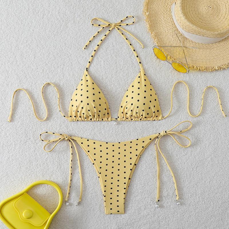 

Trend Bikinis 2026 Women s Swimsuit Sexy Pearl Micro Bikinis Sets Dot Print Female Swimwear for Woman Bathing Suits Beachwear M жовтий