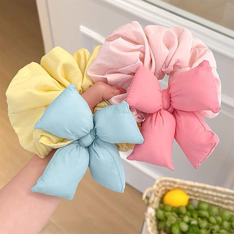 Fluffy Big Bow Satin Scrunchie Soft Fabric Lovely Colors For Hair Styling Skincare