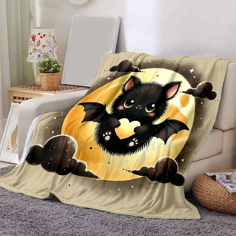 1pc Bat Cute Cartoon Design Design Blanket  Seasonal Home Decorative Throw for Room, Gift Idea, Living Room, Travel, Camping, Car Blankets