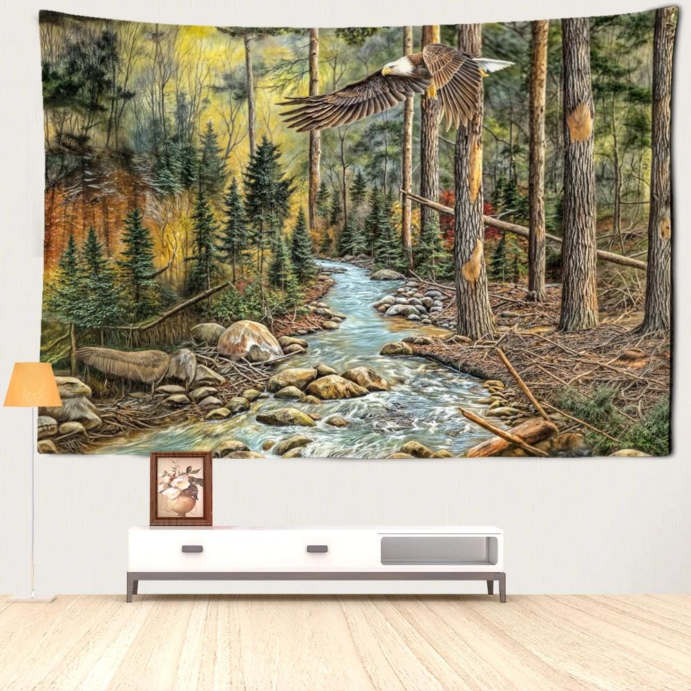 Eagle Creek Forest Landscape Tapestry Wall Hanging Vintage Simple Art Bohemian Hippie Dormitory Bedroom Home Decor