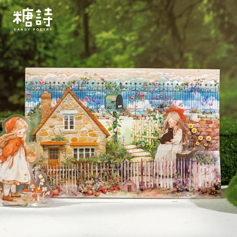 Watercolor Courtyard Fence Landscape Tape Stickers, Beautiful Fence Patterns for Hand Account Decoration and DIY Crafts