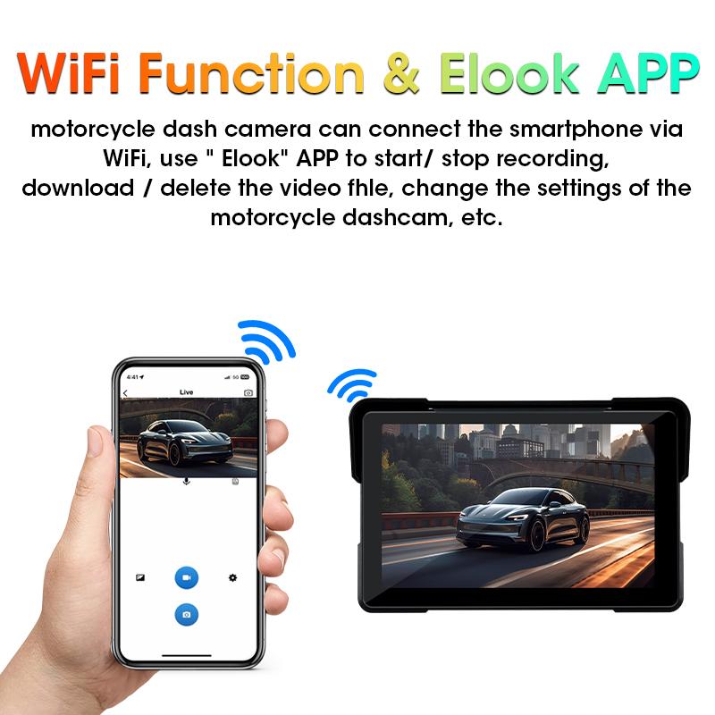 5" Motorcycle 2K DVR Wireless Carplay Android Auto Portable Screen GPS Navigation IPX7 Waterproof Monitor Dash Cam Bluetooth