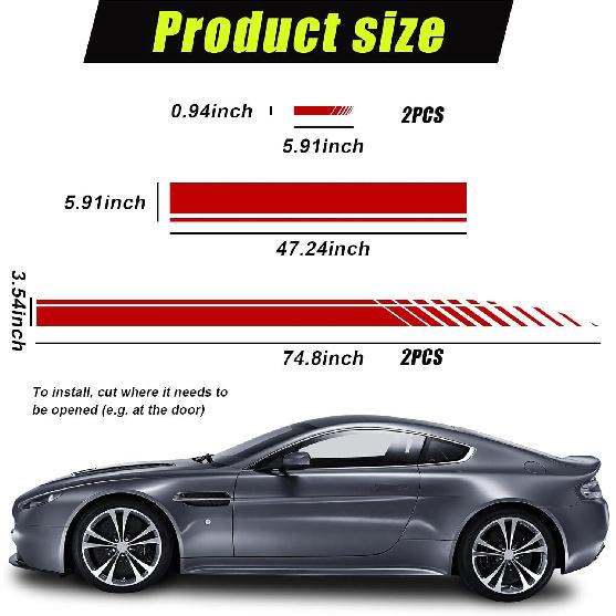 5 PCS Car Hood Stripe Sticker, Vinyl Modified Rearview Mirror Decals, Racing Sports Auto Body Side Sticker Decoration, Universal Exterior Stickers