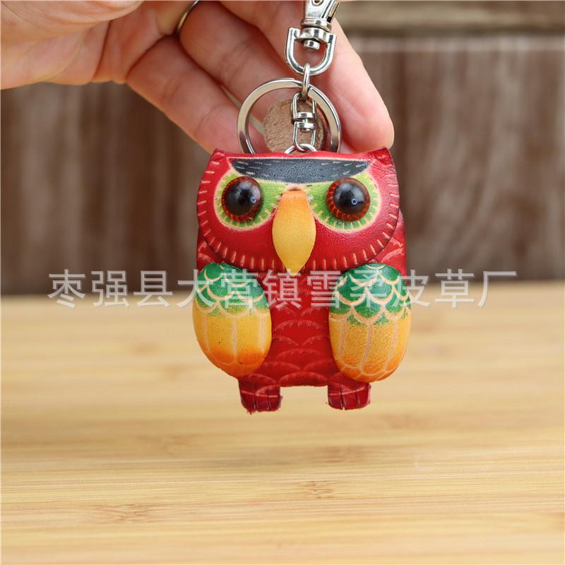 First Layer Cowhide Creative Keychain Owl Pendant Bag Pendant Colorful Owl Mini Keychain Pendant