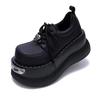 Women's Metal Decorated Round Toe Thick-soled Loafers for Women High-heeled Lace-up Fashionable Solid Color Low-top Shoes