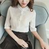 Thin Solid Round Neck Button Blouses Straight Temperament Simplicity Classic Casual Formal Women's Dignified
