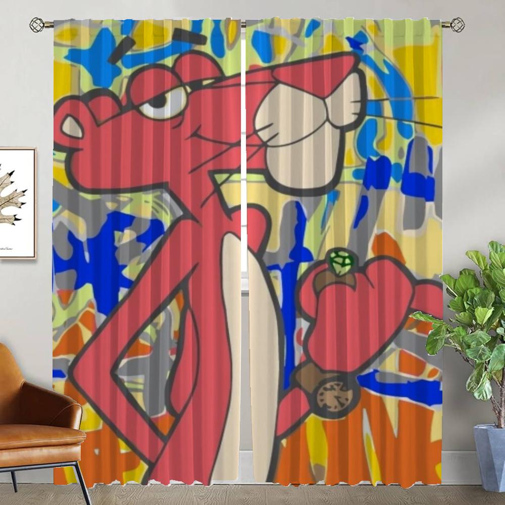 Oturma Odası için Mutfak Perdeleri Perde Pembe Panter Ev İç Mekan Perdeleri 2 Parça Bölme Cadılar Bayramı Dekorasyonu Jaluziler