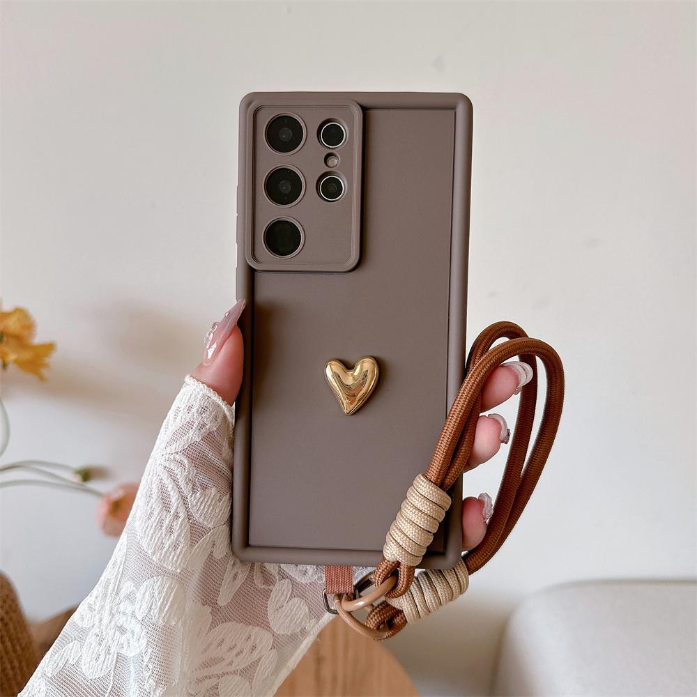 3D Gull Hjerte Kjærlighet Håndleddsstropp Deksel For Samsung Galaxy S25 Ultra S23 S22 Plus S24 S21 FE Note 20 A56 A55 A36 A35 A26 A16 A15 5G