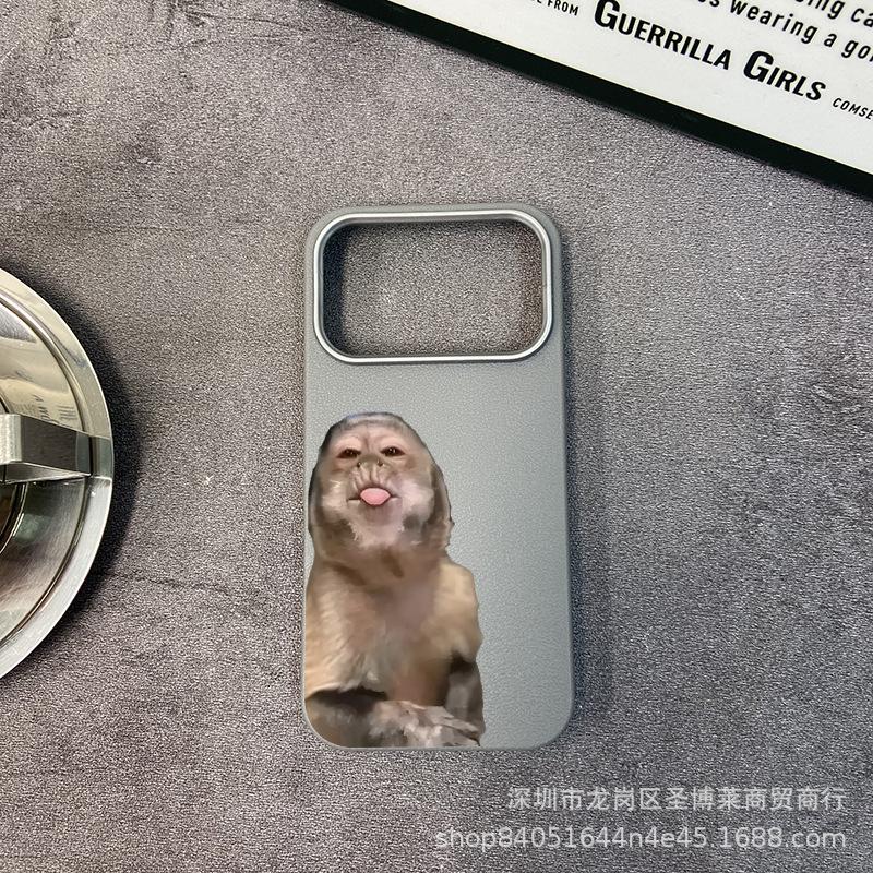 Cute Monkey Suitable for iPhone17promax Mobile Phone Case Apple 16 All-inclusive 15 Anti-drop 13 Leather Pattern Protective Case
