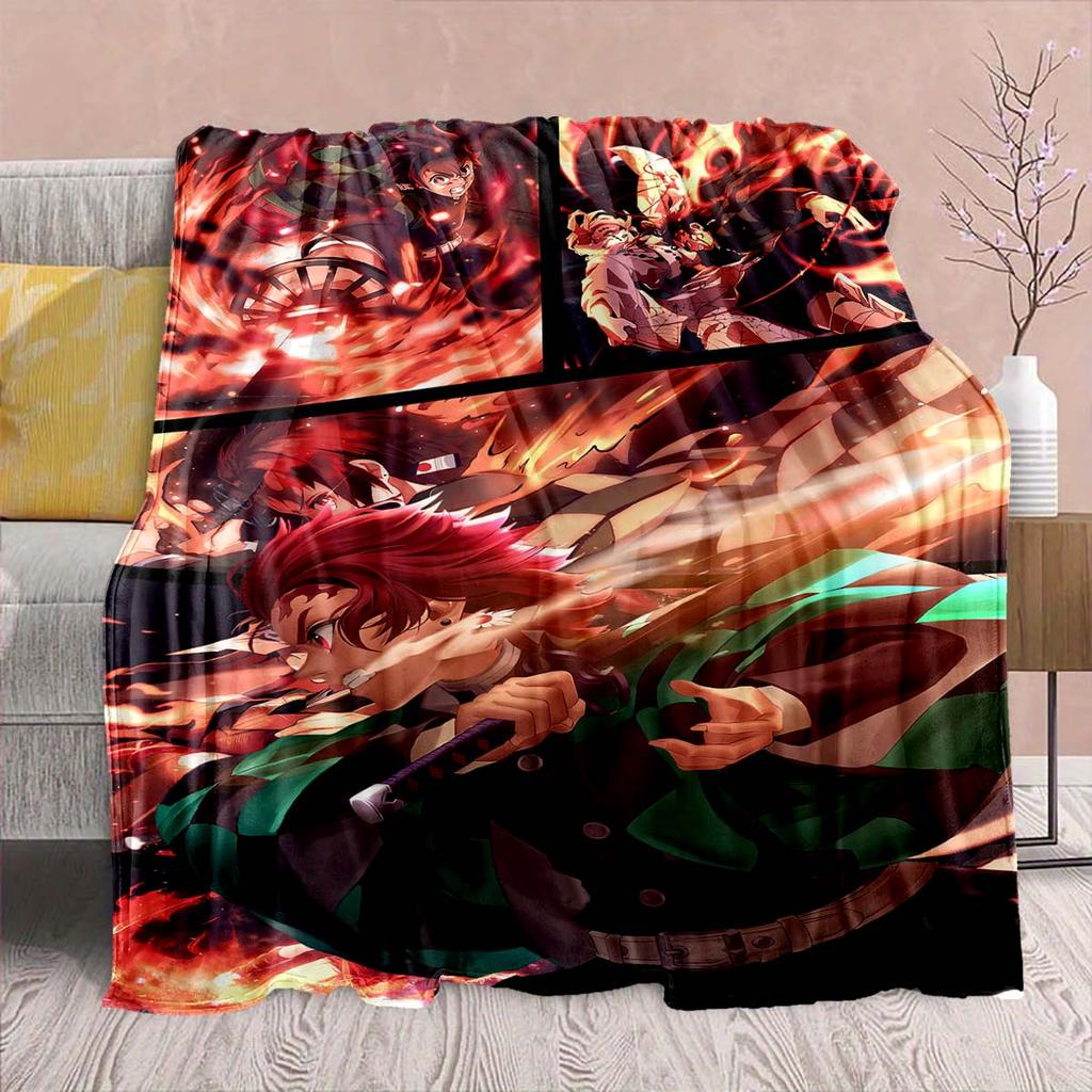 Demon Slayer Anime Flannel Blanket - Soft Warm Perfect for Sofa, Bedding Camping Travel Office Home Decor -QJY