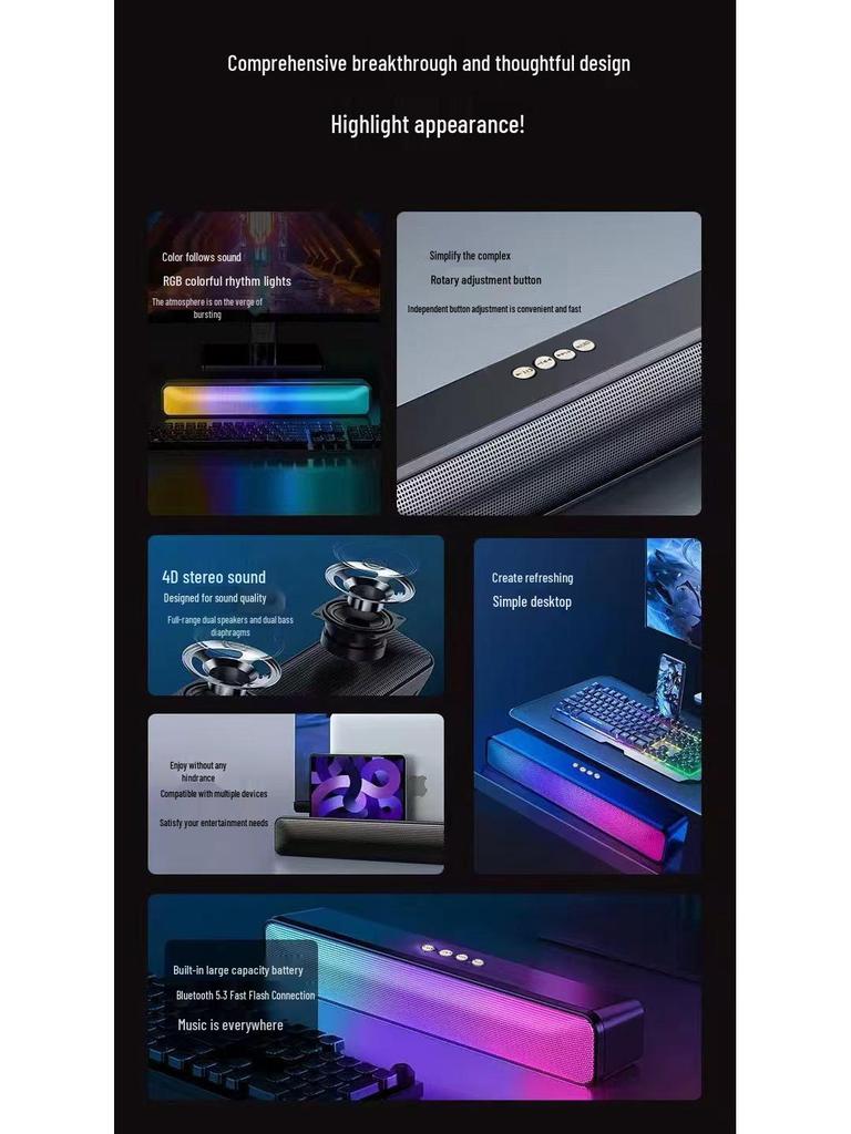 M8 RGB Soundbar: Panoramic Surround Sound, Vibrant Gaming Speaker with Cool Lighting Effects