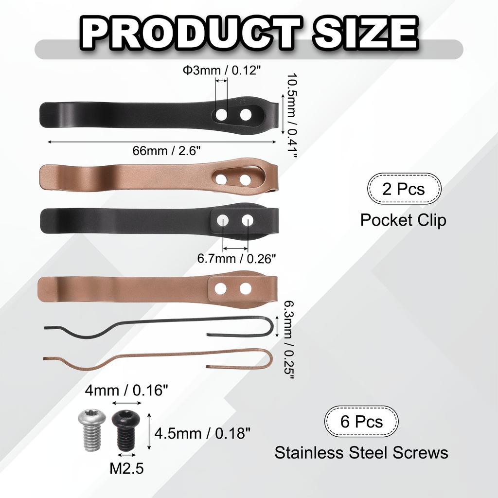 2Set Deep Carry Pocket Clip 2.6"(66mm) Length Universal Folding Knife Pocket Back Clip with Screws Man Knife Replacement Parts