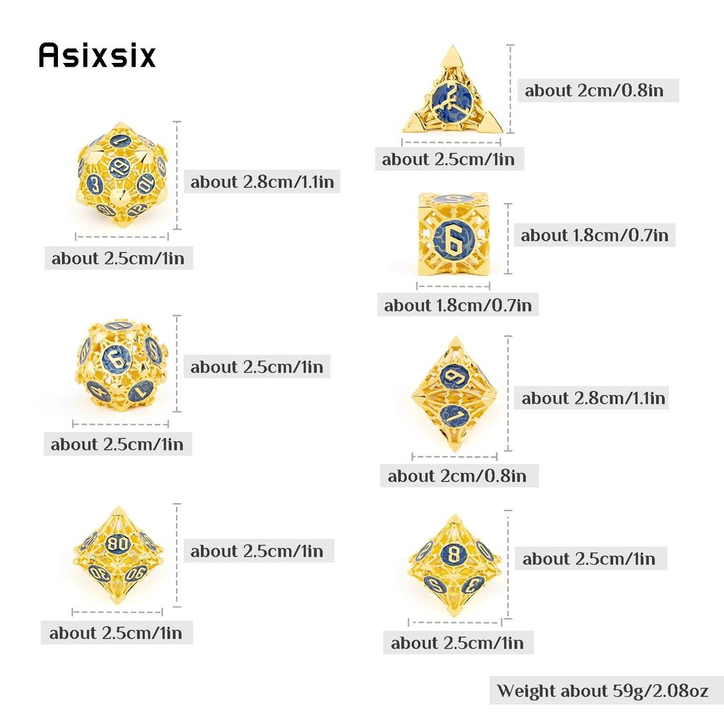 7 Pcs Yellow Blue Metal Dice Hollow Metal Polyhedral Dice Set Suitable for Role-Playing RPG    Board Game Card Game