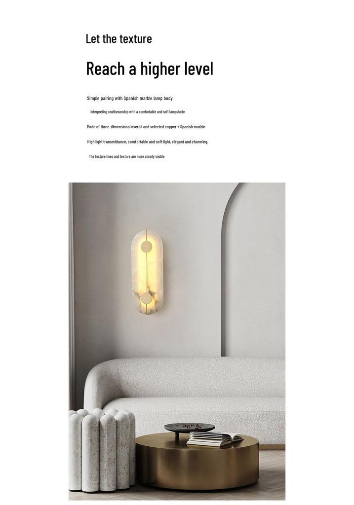 Nordic Luxury Round Natural Marble Wall Lamp for Bedroom and Living Room