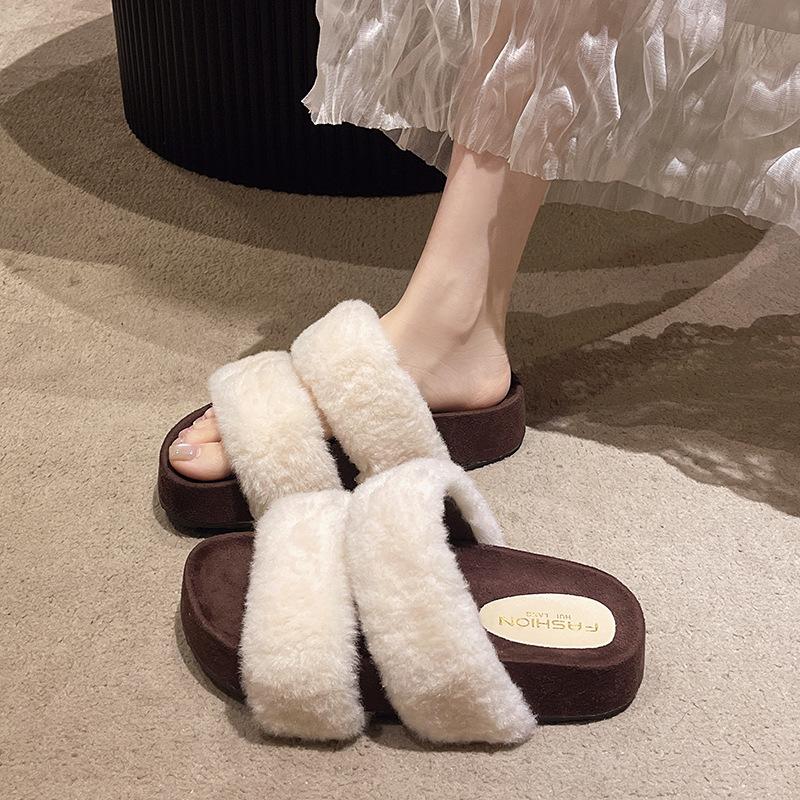 Thick Bottom Mao Mao Slippers Women Wear 2025 New Winter Cotton Slippers Fashion Internet Celebrity Explosion Versatile Mao Mao Drag
