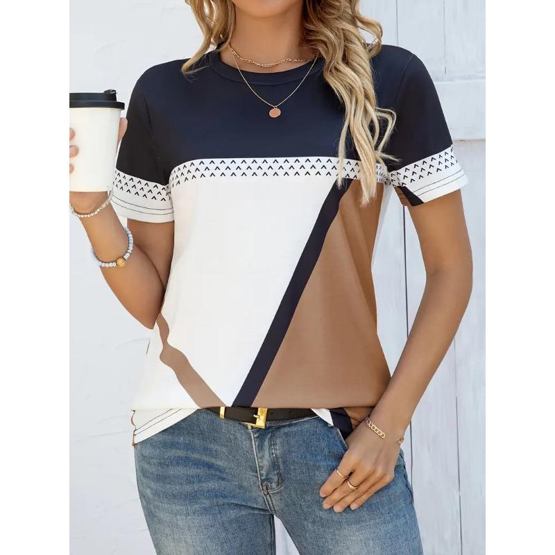 

Летняя женская футболка для улицы, повседневная, с круглым вырезом, с коротким рукавом, стильный полосатый топ, стиль сотни полосок , размер женской одежды XL