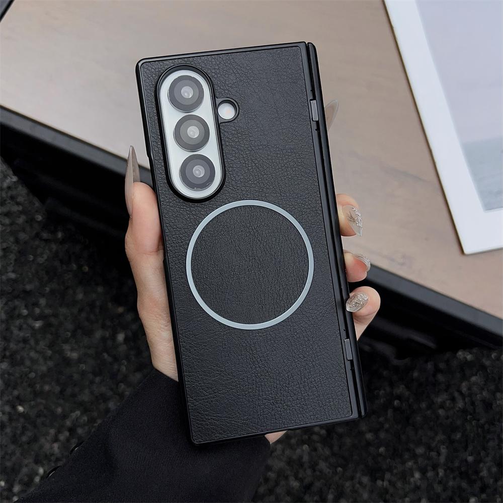 

Leather Magnetic Phone Case for Samsung Galaxy Fold 7 6 5 4 3 ZFold7 ZFold6 Wireless Charge Hinge Protective Hard Cover Galaxy Z Fold6