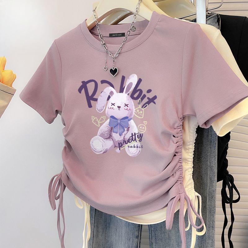 

Укороченный топ в стиле ретро с завязками на шнурке, женская футболка с коротким рукавом, винтажная летняя одежда XXL розовый