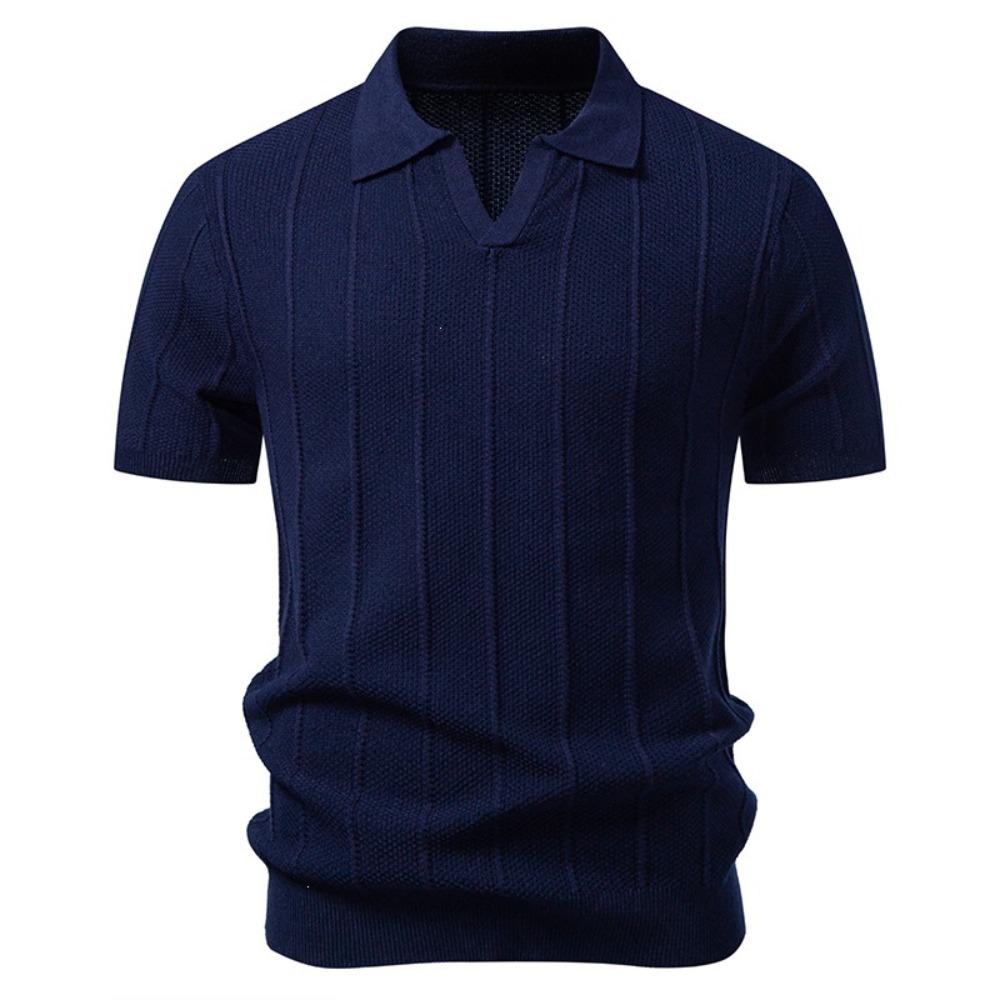 2026 Men's Casual Short-Sleeved T-Shirt - Solid Stripes - Fashionable Trendy Casual Fit Knitted Base Shirt