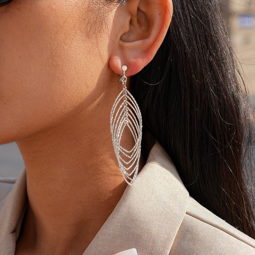Exaggerated Metal Hollow Earrings Gold Silver Ear Hook Exquisite Long Tassel Dangle Earrings Gift