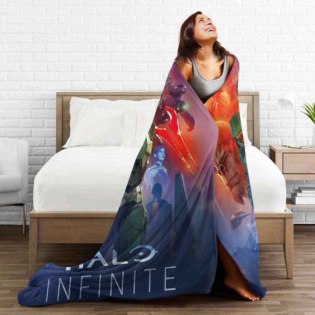 Game H-Halo I-Infinite Warm Soft Blanket Camping Plush Throw Blanket Street Trend Bedroom Flannel Bedspread Sofa Bed Cover
