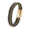 Popular Jewelry, Minimalist Style, Double Titanium Steel Chain, Genuine Leather Bracelet, Retro Punk Men's Woven Leather Rope, Geometric Lines