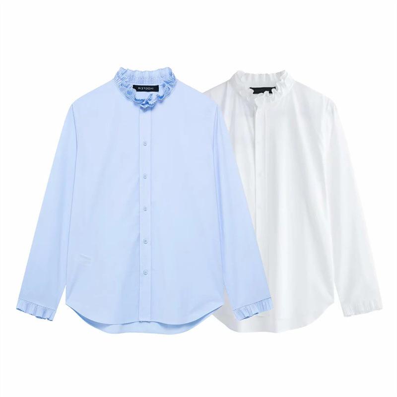 

TAOP&ZA Women s Spring Ruffle Collar Cotton Shirt Small білий
