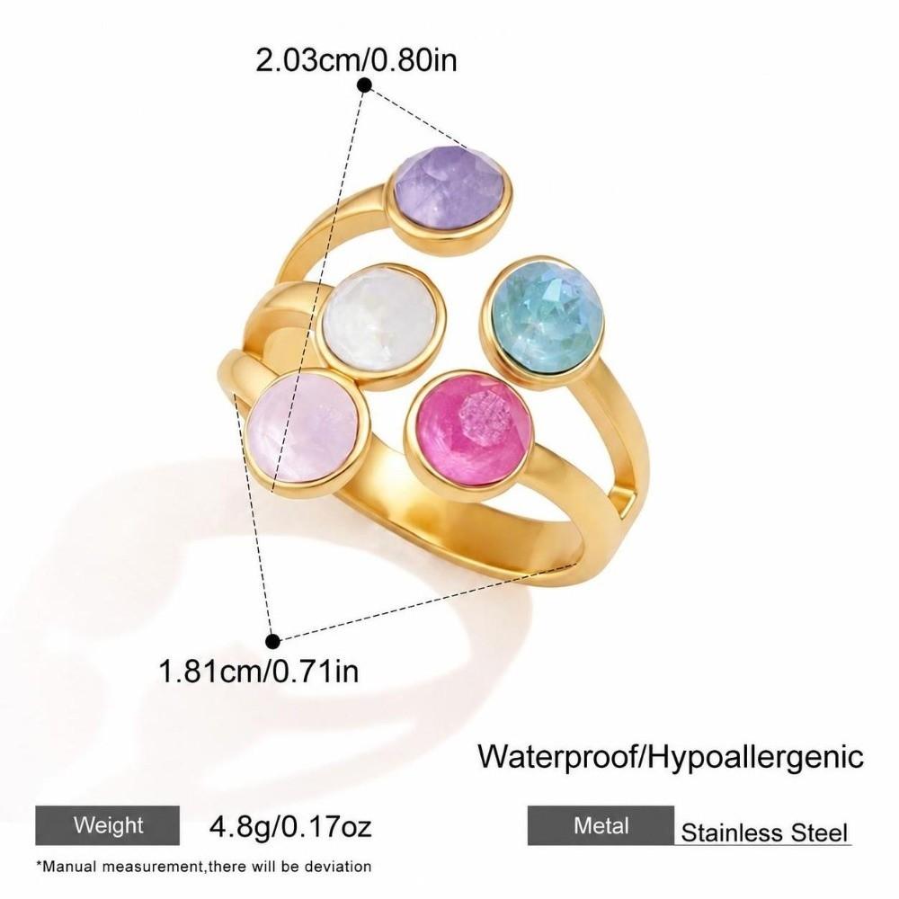 Colorful Crystal Geometric Crystal Ring Stainless Steel Finger Ring New Open Ring for Women