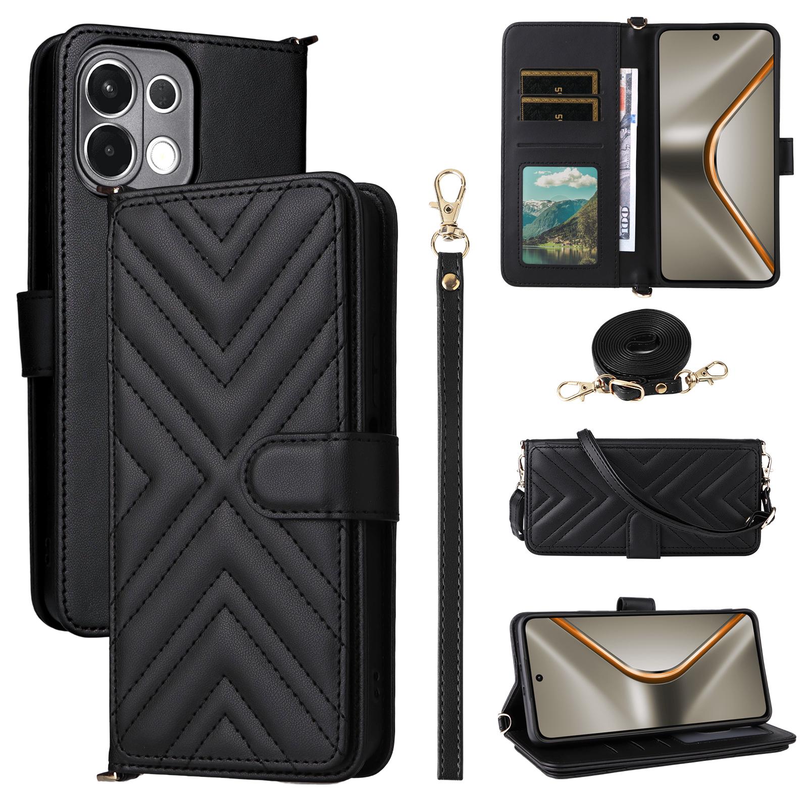 

For Oppo K13 5G/K13x/K12s Case with Shoulder/Wrist Strap Leather Phone Cover Stand Wallet B