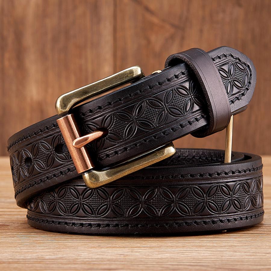 3.3cm Thick Wild Cowskin Men Belt High Quality Genuine Leather Brass Buckle Retro Strap Male Jeans Luxury Designer Belts for Man