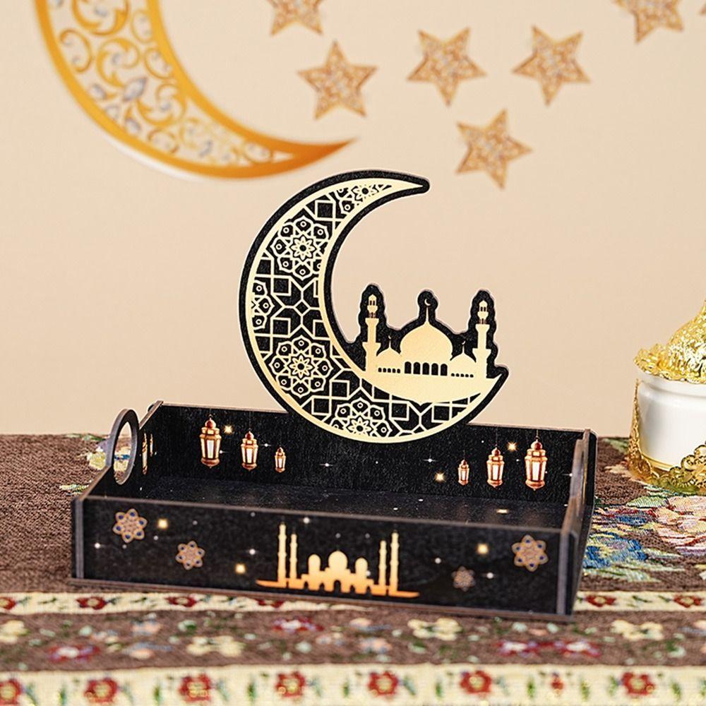 Star Moon Ramadan Wooden Tray Detachable Food Holder Eid Mubarak Snack Tray  Home Serving