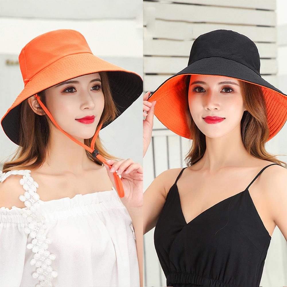 1Pc Fisherman Hat Women's Summer Face Cover Sunscreen Large Brim Sunshade Hat Internet Celebrity Double-Sided and Versatile