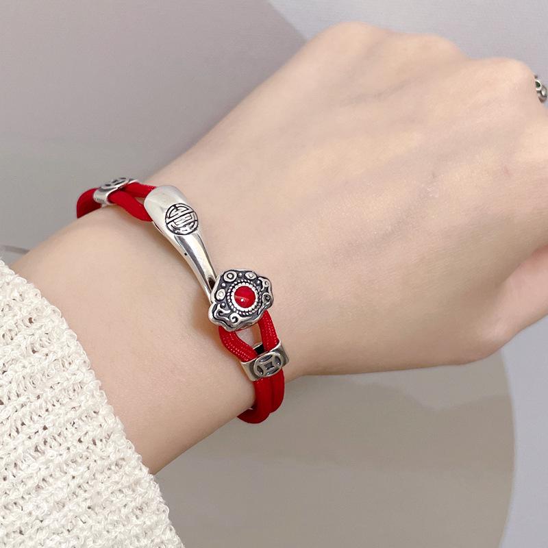 Xiangxu Auspicious Red String Bracelet - Unisex Retro Hand-Woven Rope Jewelry for Couples