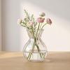 Clear Glass Flower Vase With Modern Ribbed Design Thick Durable Body For Home Dining Table Desktop Decor