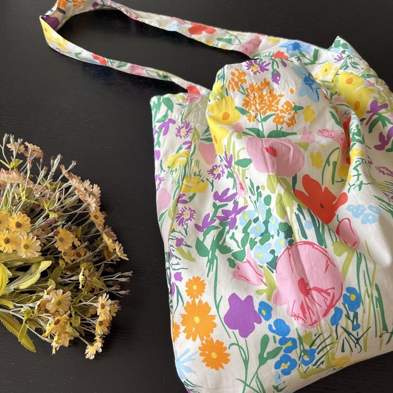 Han Style Ins Fresh Flower Bag Thin Cotton Shoulder Cross-body Large Capacity Women's Canvas