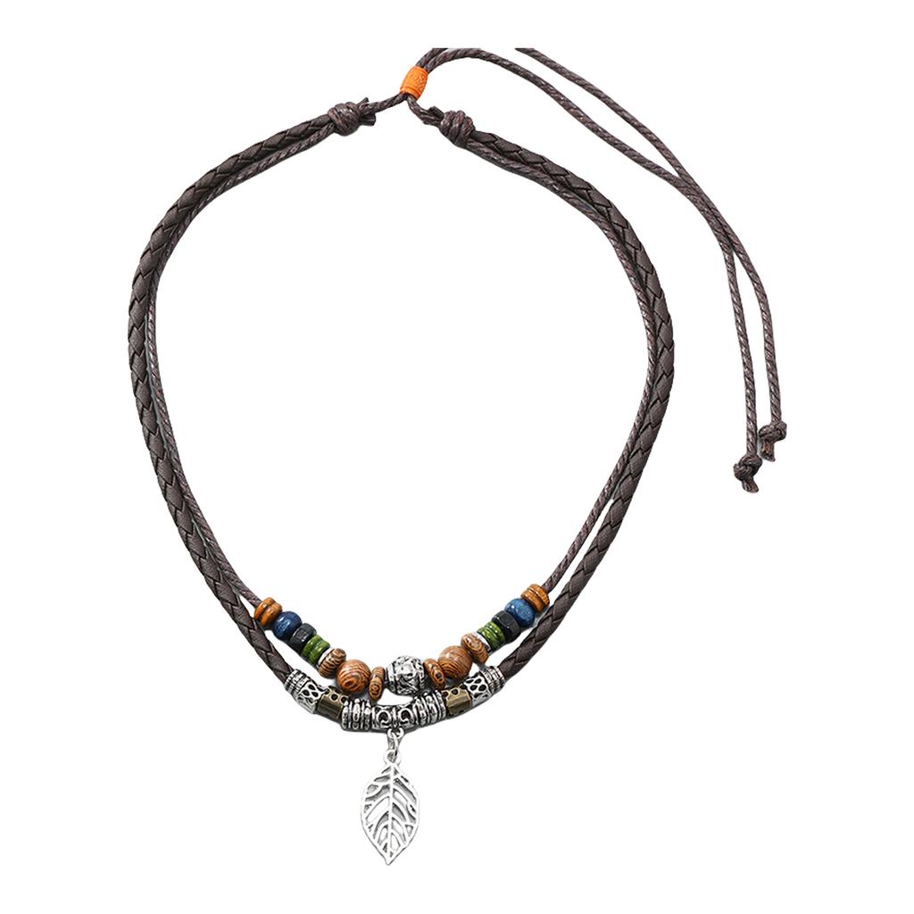 Handmade Natural Wood Bead Long Chain Necklace Adjustable Length Lightweight Multilayered Jewelry For Everyday Wear