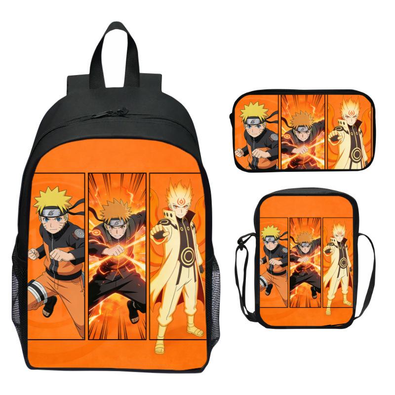 Set Zaino Anime Naruto 3 Pezzi Zaino Scuola Elementare Cartone Animato Stampato Leggero Multitasche