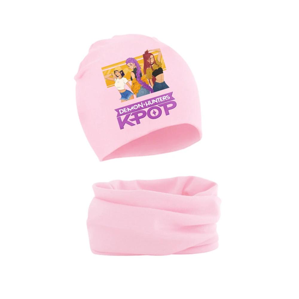 KPop ציידי שדים סט כובע וצעיף לילדים דמות מצוירת עונה קרה כובע צעיף חמים אנימה רומי מירה זואי כובע צעיף צוואר מתנה לילדים