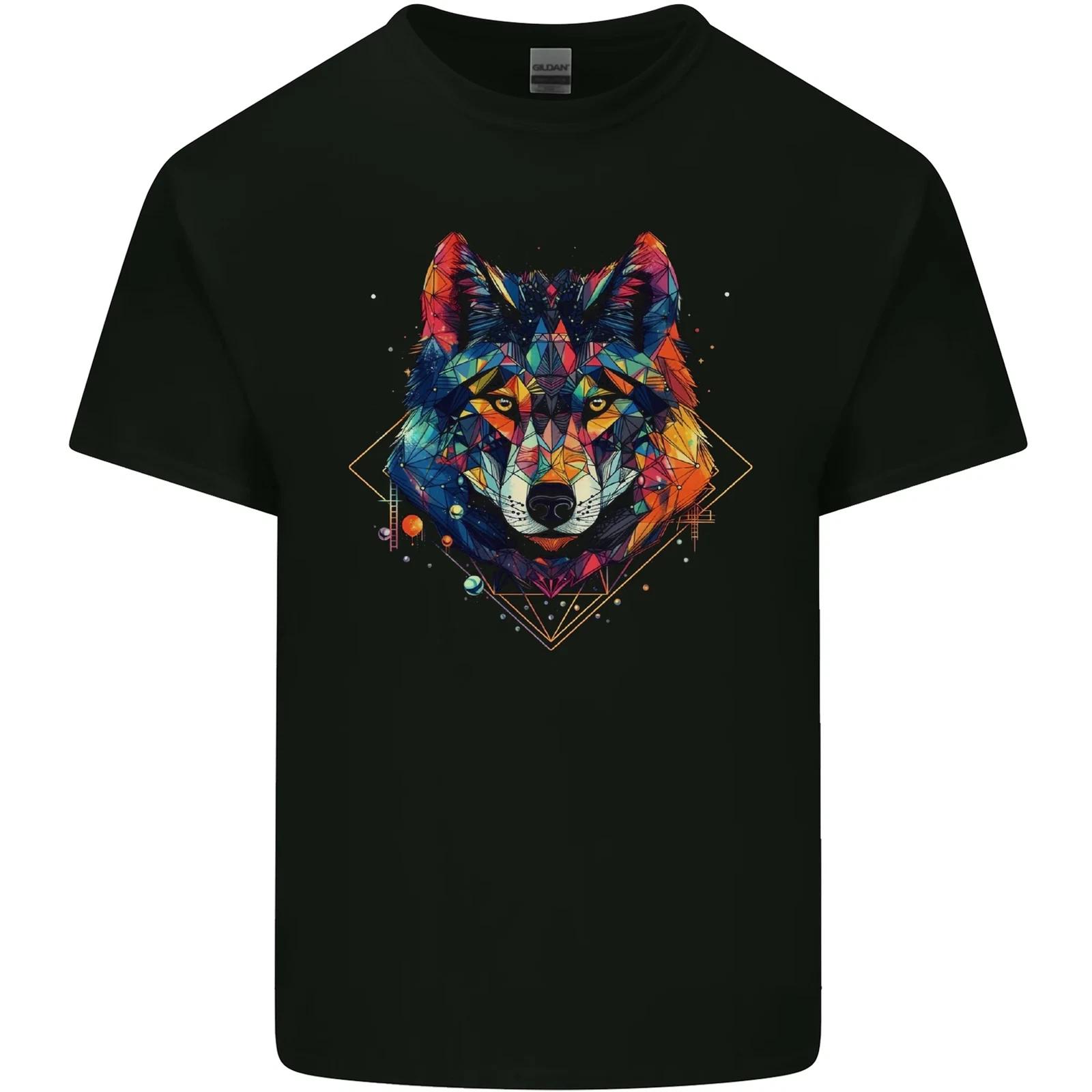 Geometric Wolf Wolves Kids T-Shirt Childrens S