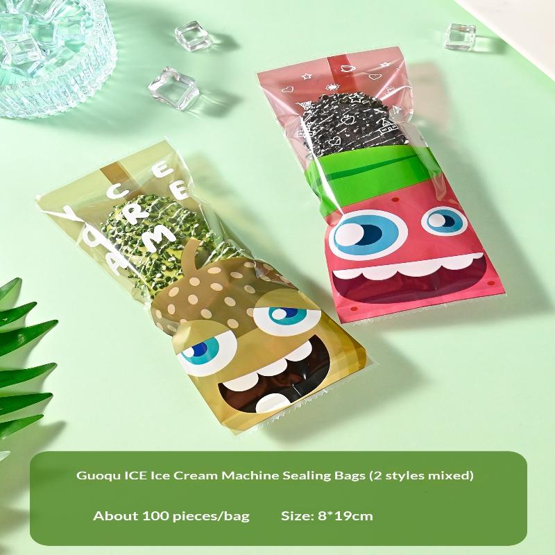 100Pcs Cartoon Ice Cream Packaging Bag Homemade Popsicle Disposable Plastic Popsicle Protective Cover Storage Sealing Bag Diy