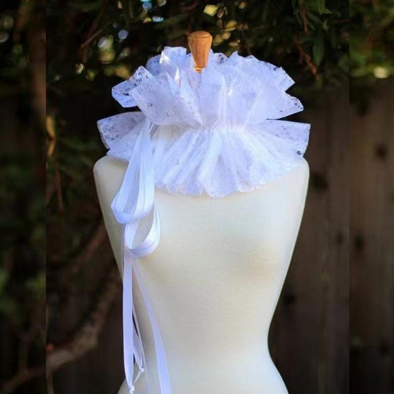 Vintage Victorian Ruffled Shrug Shawl Boleros Ribbon False Collar Renaissance Costume Cosplay Accessories for Unisex