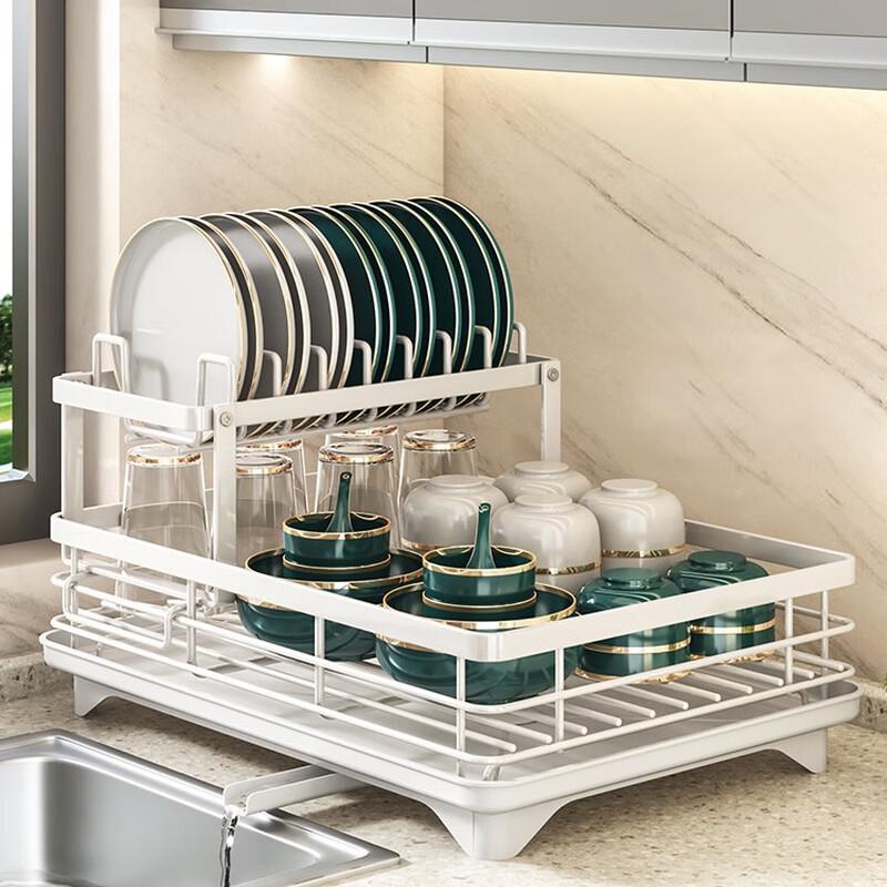 Double Layer Self-Draining Kitchen Dish Drying Rack