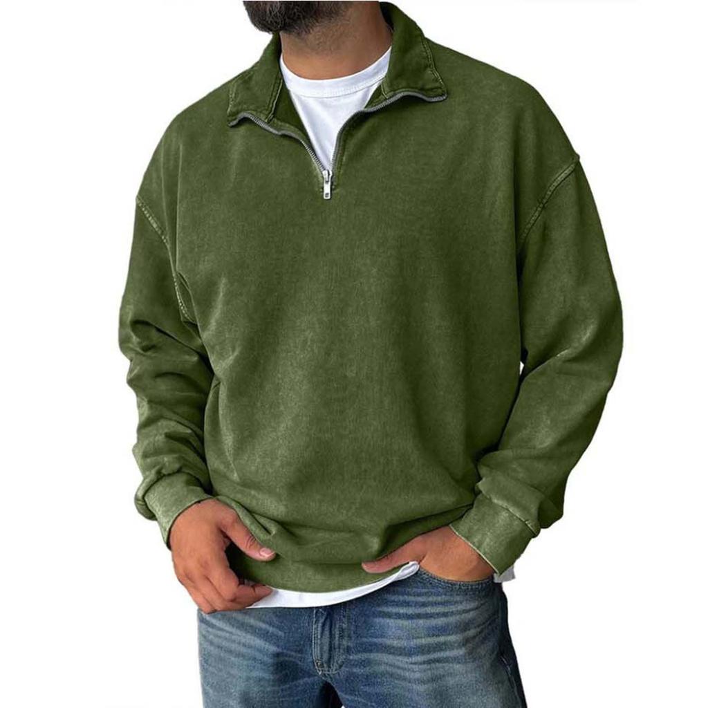 Men's Pullover Mock Neck Cotton Sweatshirt  Solid Long Sleeve Top For Fall Winter