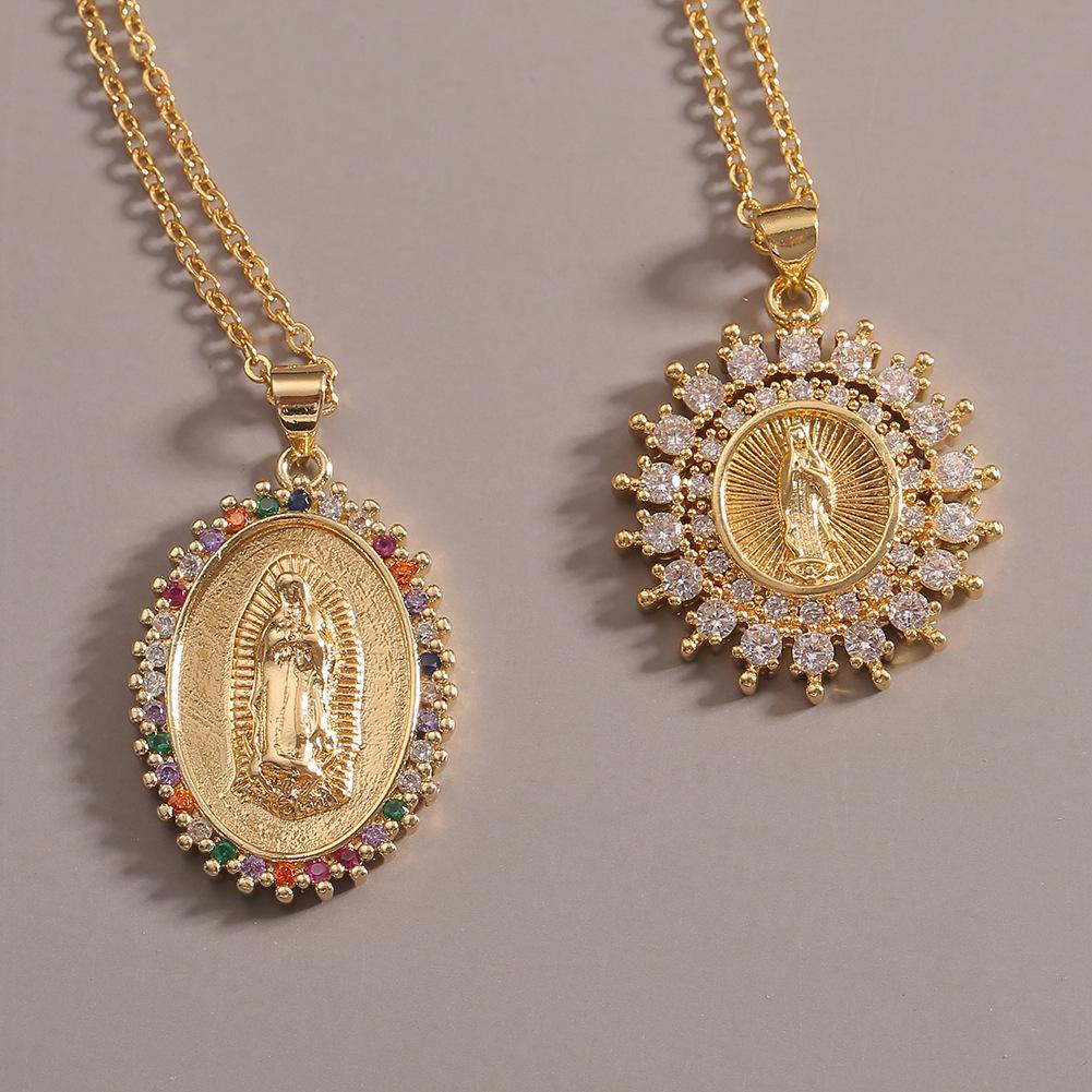 European & American Women's Virgin Mary Pendant Necklace with Zircon